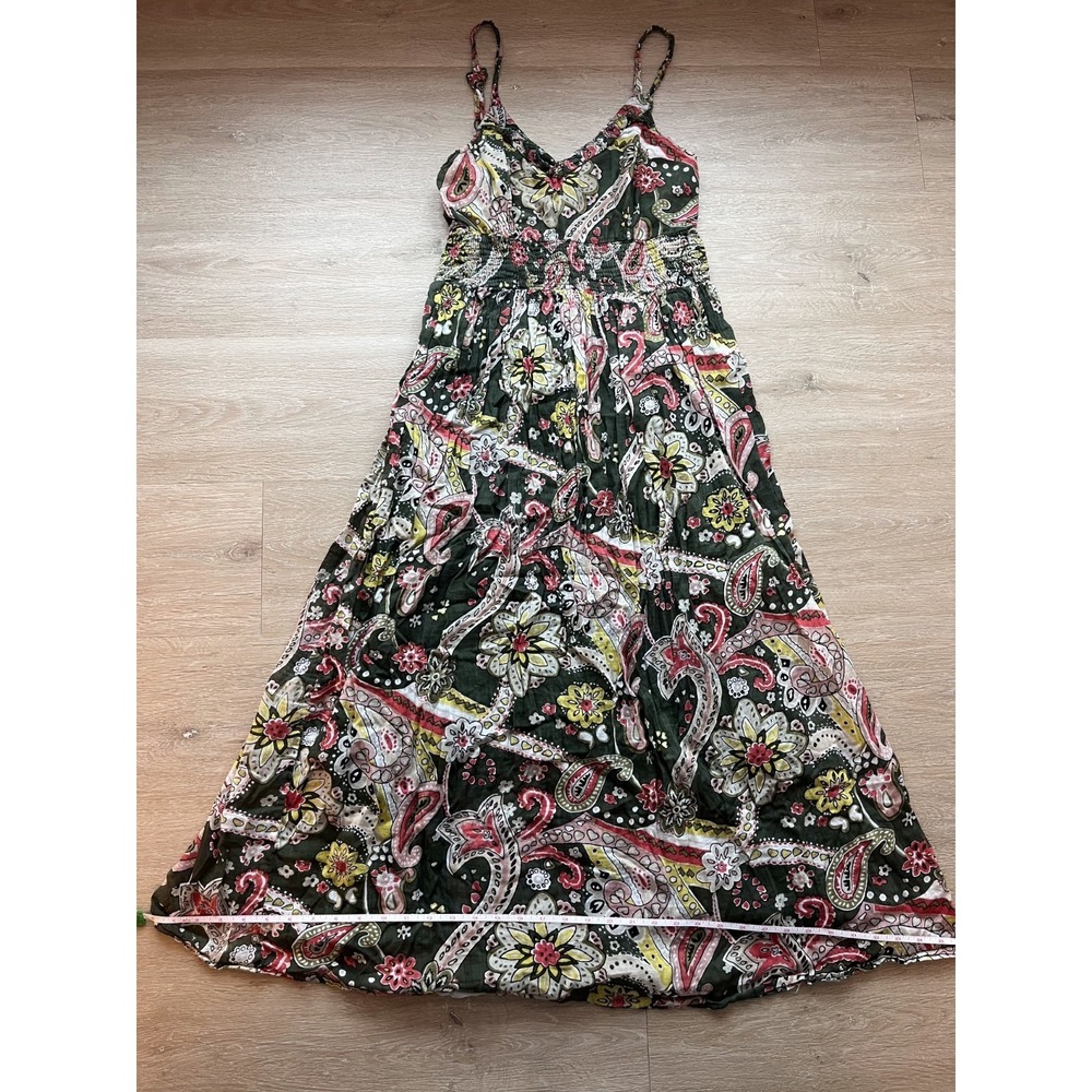 Studio West Fit & Flare Dress Womens M Multi Paisley Smocked Adjustable Strap